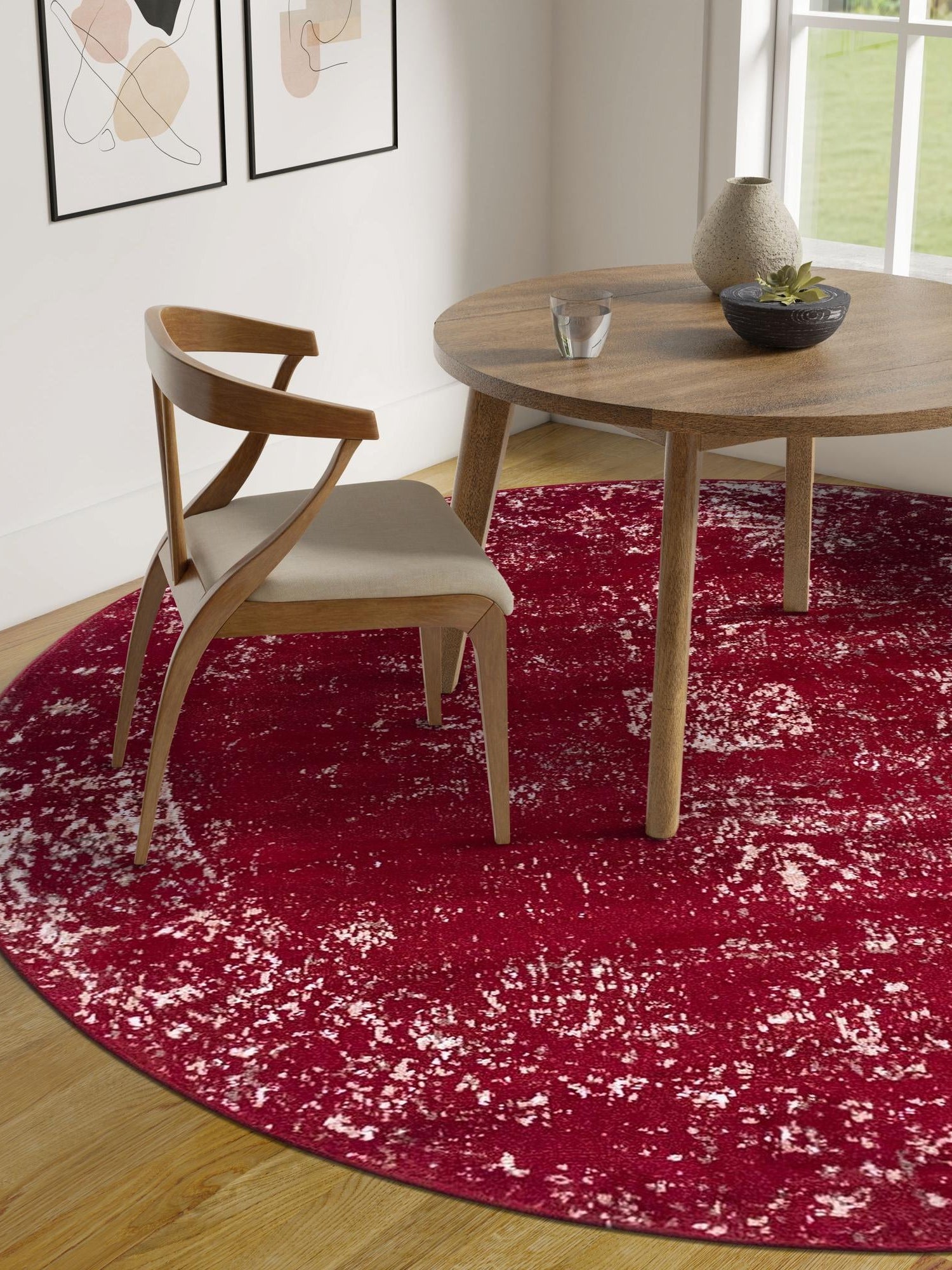 Burgundy 7' 1 x 7' 1 Sofia Round Area Rug Durable Easy Clean Stain Resistant Unique Carpet for Affordable Interior Home Design for Sale at Rug Engine