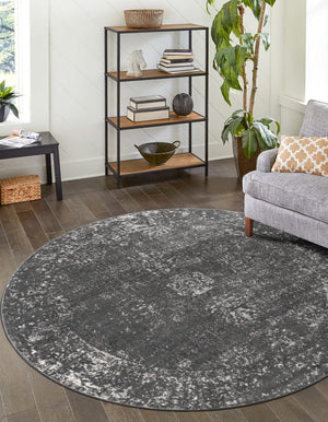 Dark Gray 7' 1 x 7' 1 Sofia Round Area Rug Durable Easy Clean Stain Resistant Unique Carpet for Affordable Interior Home Design for Sale at Rug Engine