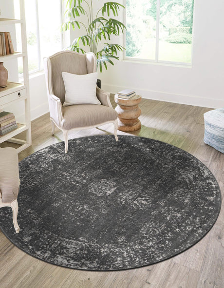 Dark Gray 7' 1 x 7' 1 Sofia Round Area Rug Durable Easy Clean Stain Resistant Unique Carpet for Affordable Interior Home Design for Sale at Rug Engine