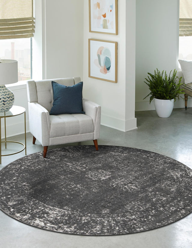 Dark Gray 5' 3 x 5' 3 Sofia Round Area Rug Durable Easy Clean Stain Resistant Unique Carpet for Affordable Interior Home Design for Sale at Rug Engine