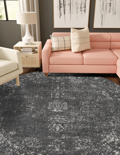 Dark Gray 7' 1 x 7' 1 Sofia Round Area Rug Durable Easy Clean Stain Resistant Unique Carpet for Affordable Interior Home Design for Sale at Rug Engine