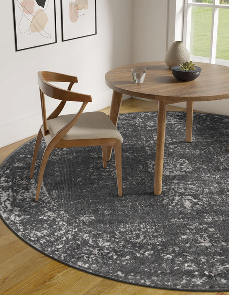 Dark Gray 5' 3 x 5' 3 Sofia Round Area Rug Durable Easy Clean Stain Resistant Unique Carpet for Affordable Interior Home Design for Sale at Rug Engine