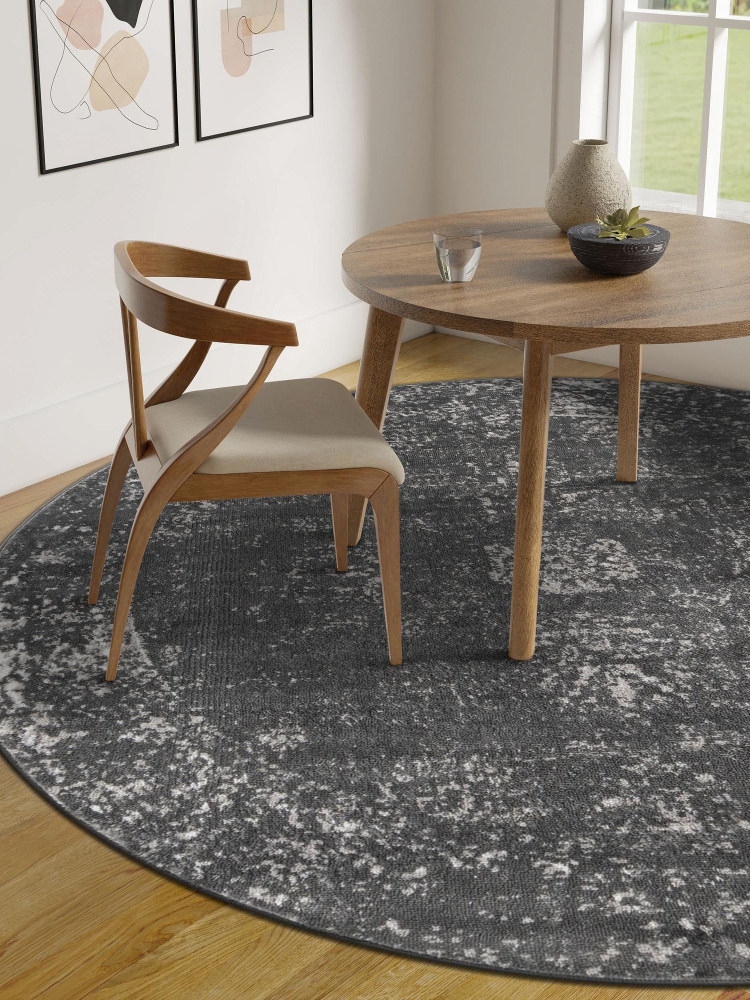 Dark Gray 7' 1 x 7' 1 Sofia Round Area Rug Durable Easy Clean Stain Resistant Unique Carpet for Affordable Interior Home Design for Sale at Rug Engine