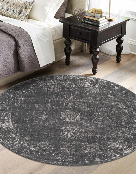 Dark Gray 6' 1 x 6' 1 Sofia Round Area Rug Durable Easy Clean Stain Resistant Unique Carpet for Affordable Interior Home Design for Sale at Rug Engine