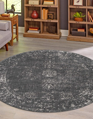 Dark Gray 5' 3 x 5' 3 Sofia Round Area Rug Durable Easy Clean Stain Resistant Unique Carpet for Affordable Interior Home Design for Sale at Rug Engine