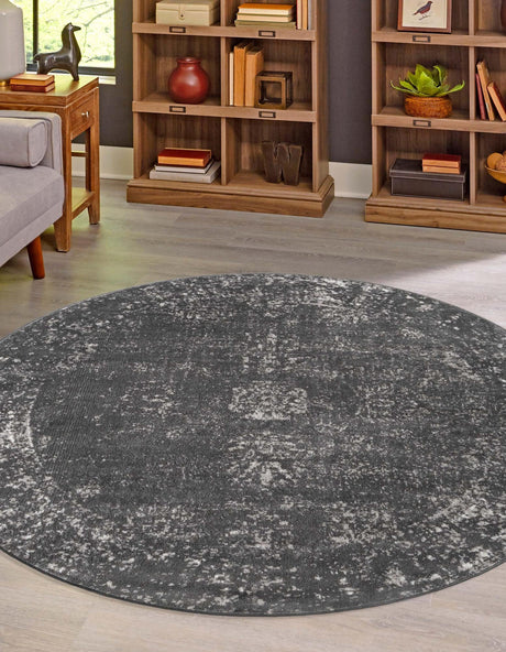 Dark Gray 5' 3 x 5' 3 Sofia Round Area Rug Durable Easy Clean Stain Resistant Unique Carpet for Affordable Interior Home Design for Sale at Rug Engine