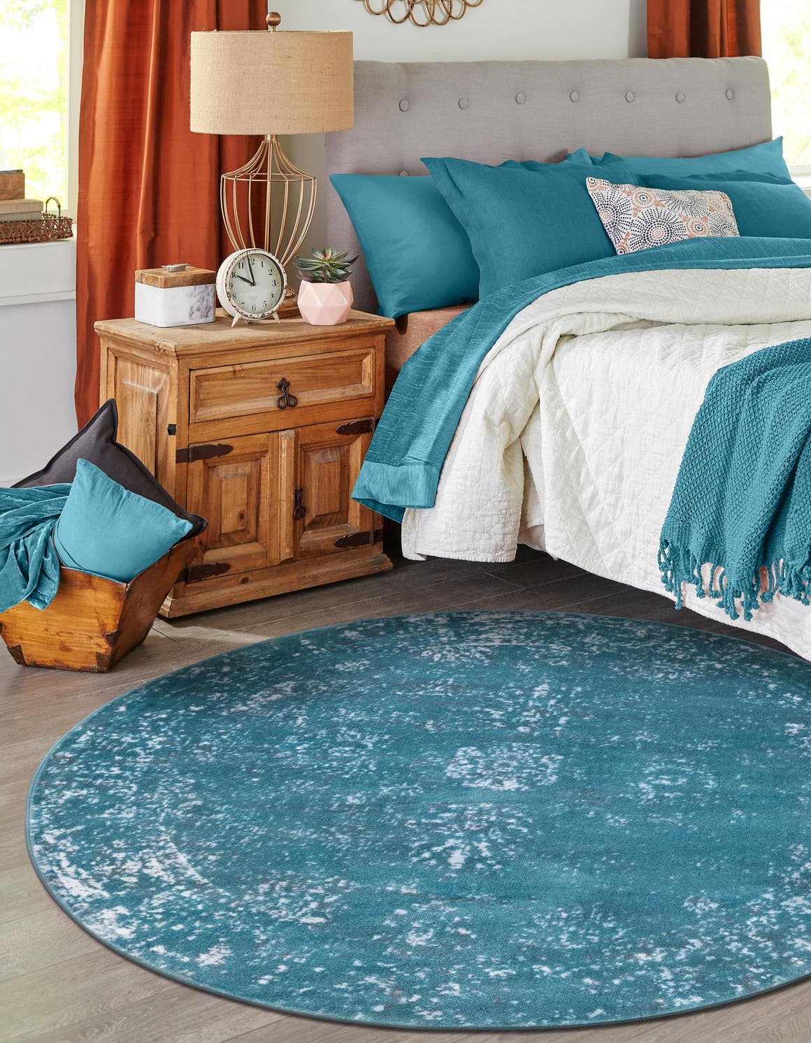 Turquoise 7' 1 x 7' 1 Sofia Round Area Rug Durable Easy Clean Stain Resistant Unique Carpet for Affordable Interior Home Design for Sale at Rug Engine