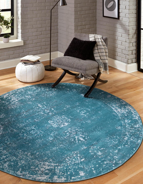 Turquoise 7' 1 x 7' 1 Sofia Round Area Rug Durable Easy Clean Stain Resistant Unique Carpet for Affordable Interior Home Design for Sale at Rug Engine