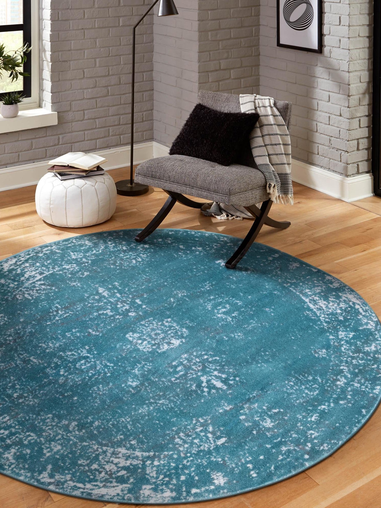 Turquoise 5' 3 x 5' 3 Sofia Round Area Rug Durable Easy Clean Stain Resistant Unique Carpet for Affordable Interior Home Design for Sale at Rug Engine
