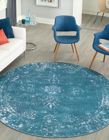 Turquoise 5' 3 x 5' 3 Sofia Round Area Rug Durable Easy Clean Stain Resistant Unique Carpet for Affordable Interior Home Design for Sale at Rug Engine