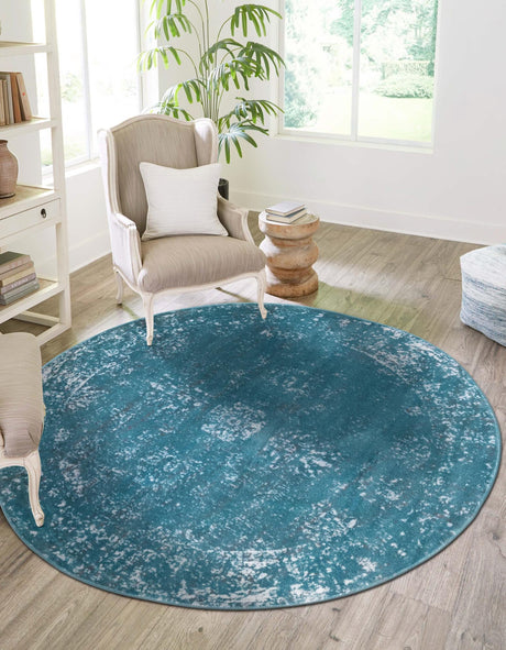 Turquoise 7' 1 x 7' 1 Sofia Round Area Rug Durable Easy Clean Stain Resistant Unique Carpet for Affordable Interior Home Design for Sale at Rug Engine