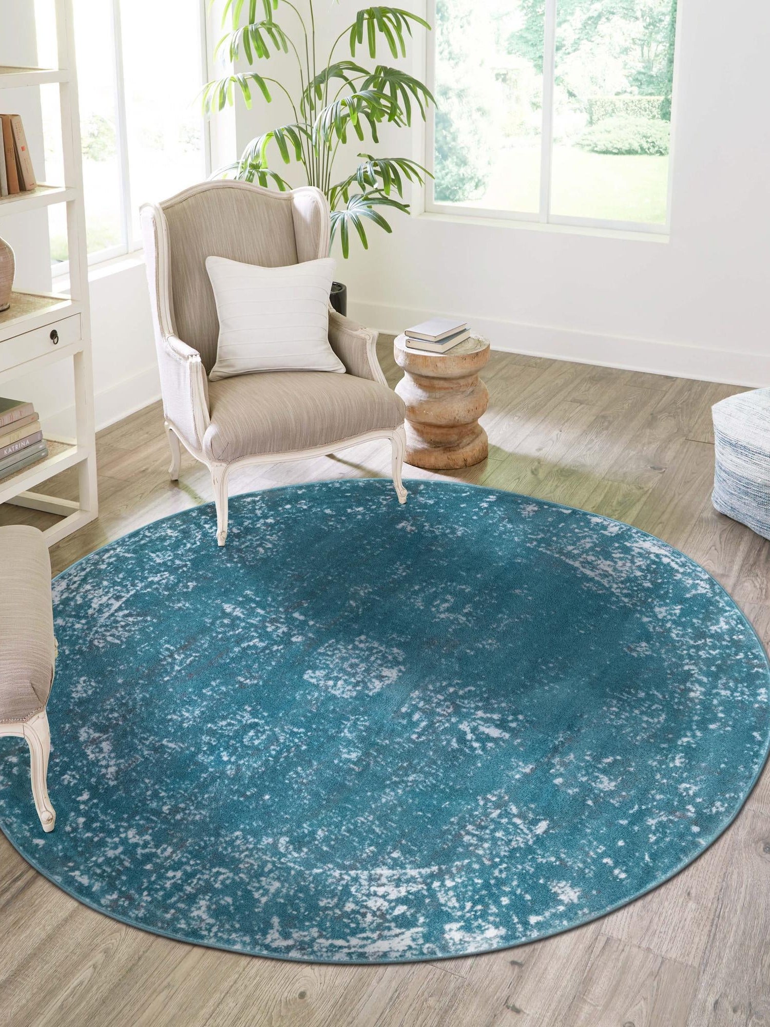 Turquoise 5' 3 x 5' 3 Sofia Round Area Rug Durable Easy Clean Stain Resistant Unique Carpet for Affordable Interior Home Design for Sale at Rug Engine