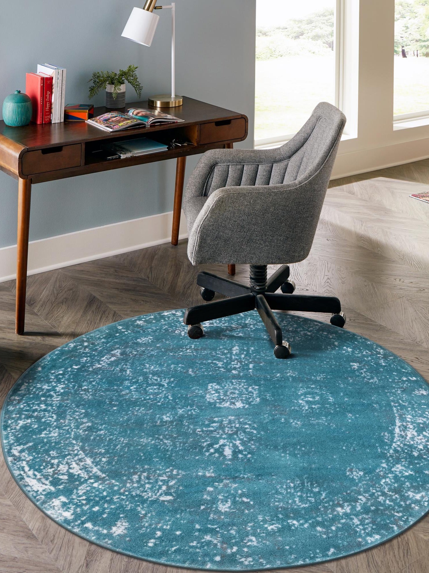 Turquoise 5' 3 x 5' 3 Sofia Round Area Rug Durable Easy Clean Stain Resistant Unique Carpet for Affordable Interior Home Design for Sale at Rug Engine