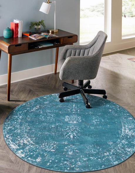 Turquoise 5' 3 x 5' 3 Sofia Round Area Rug Durable Easy Clean Stain Resistant Unique Carpet for Affordable Interior Home Design for Sale at Rug Engine