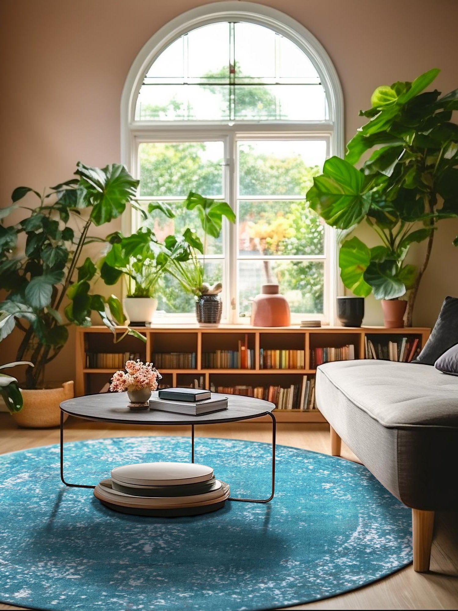 Turquoise 5' 3 x 5' 3 Sofia Round Area Rug Durable Easy Clean Stain Resistant Unique Carpet for Affordable Interior Home Design for Sale at Rug Engine