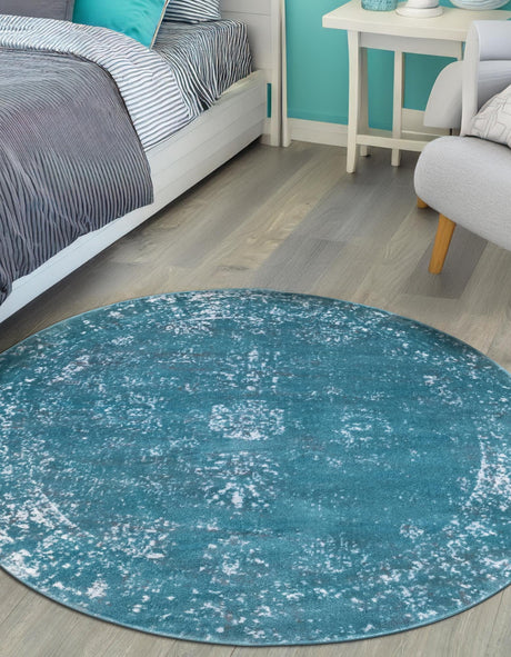 Turquoise 7' 1 x 7' 1 Sofia Round Area Rug Durable Easy Clean Stain Resistant Unique Carpet for Affordable Interior Home Design for Sale at Rug Engine