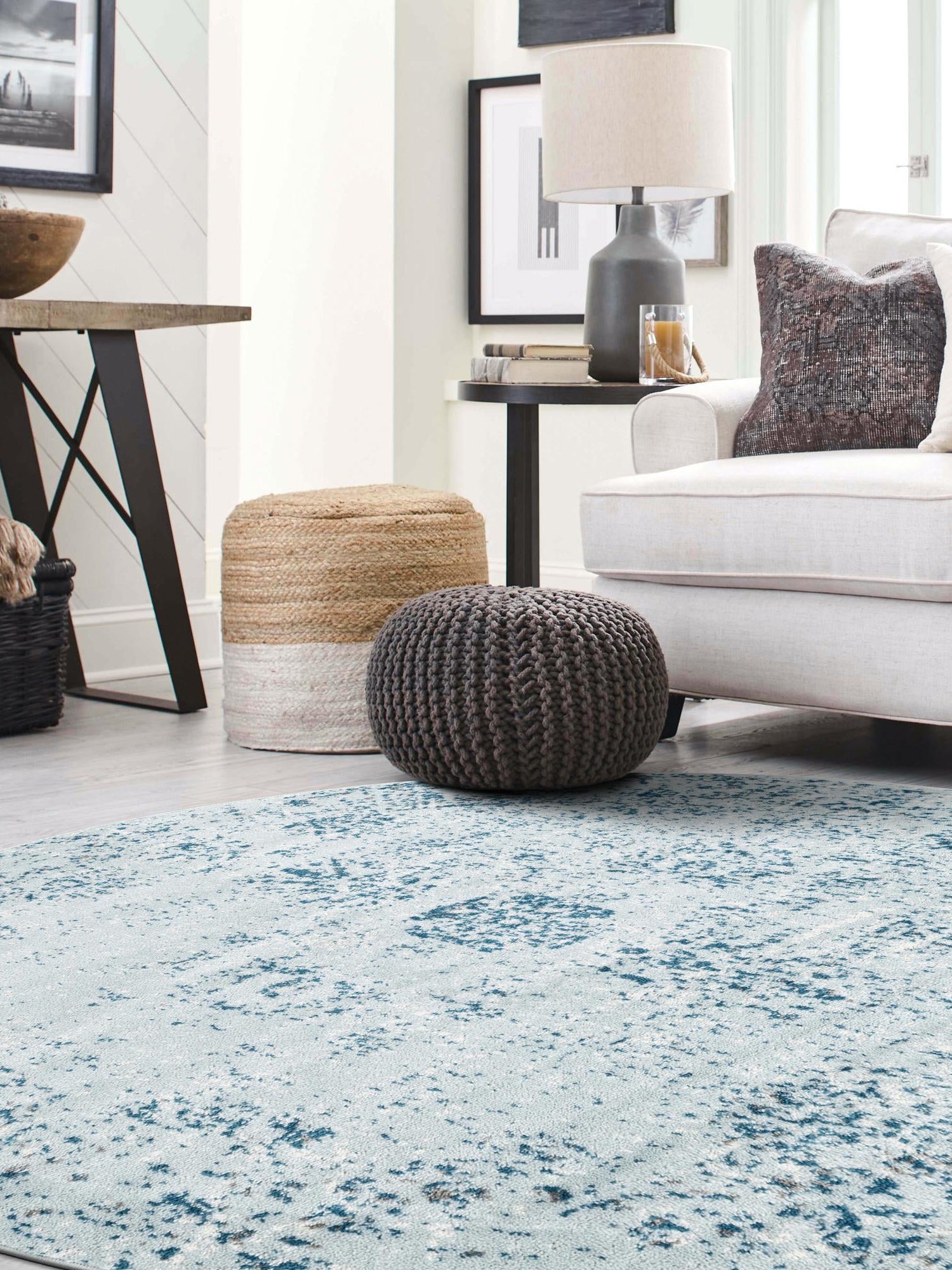 Light Blue 3' 1 x 3' 1 Sofia Round Area Rug Durable Easy Clean Stain Resistant Unique Carpet for Affordable Interior Home Design for Sale at Rug Engine