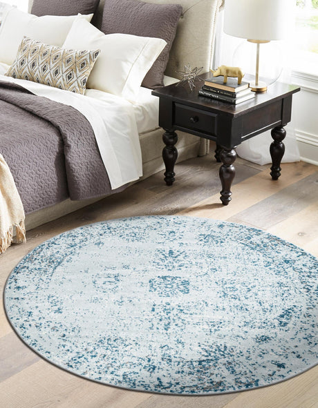 Light Blue 7' 1 x 7' 1 Sofia Round Area Rug Durable Easy Clean Stain Resistant Unique Carpet for Affordable Interior Home Design for Sale at Rug Engine