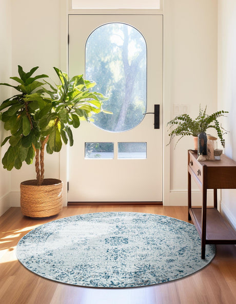 Light Blue 5' 3 x 5' 3 Sofia Round Area Rug Durable Easy Clean Stain Resistant Unique Carpet for Affordable Interior Home Design for Sale at Rug Engine