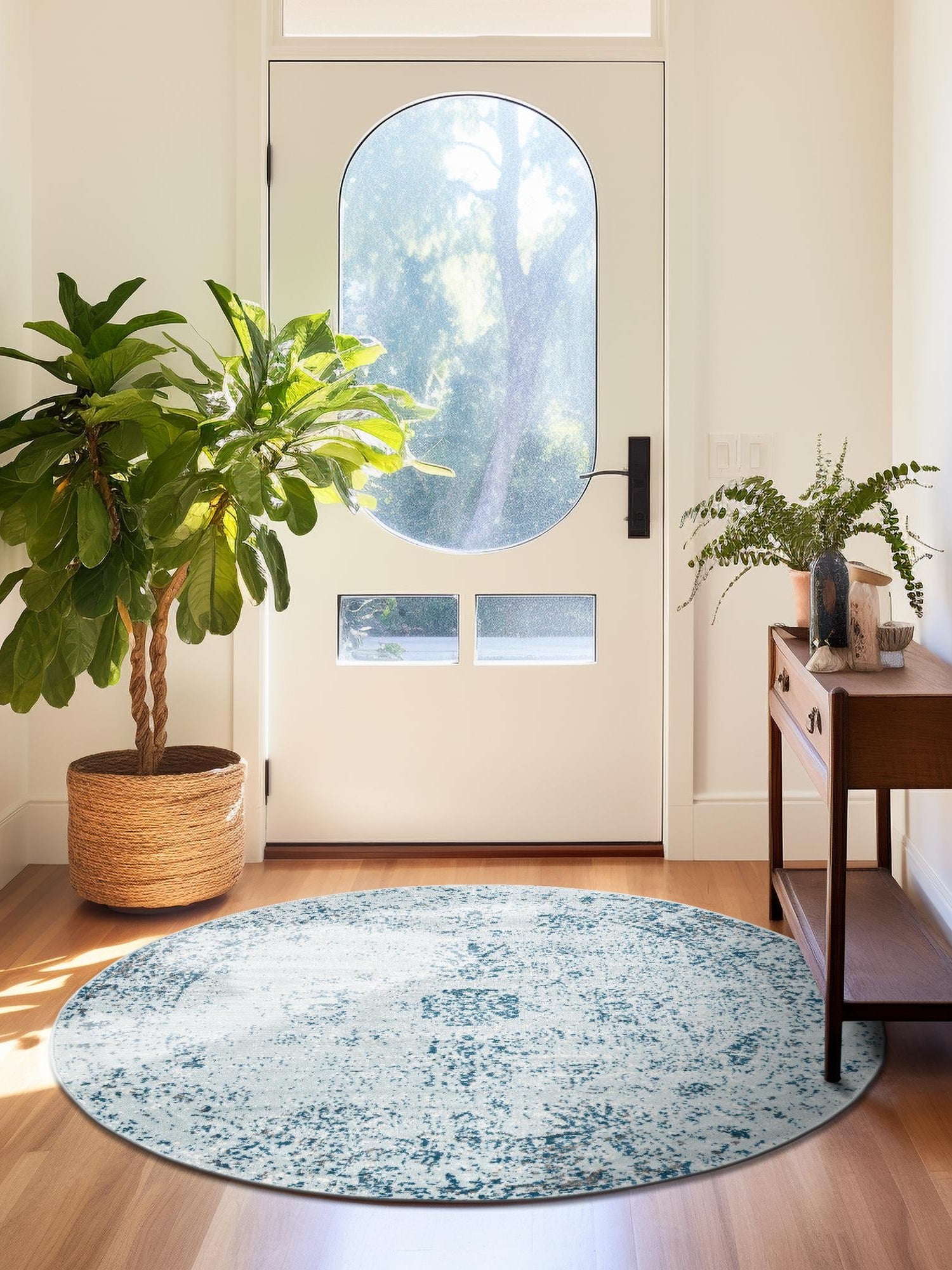 Light Blue 12' x 12' Sofia Round Area Rug Durable Easy Clean Stain Resistant Unique Carpet for Affordable Interior Home Design for Sale at Rug Engine