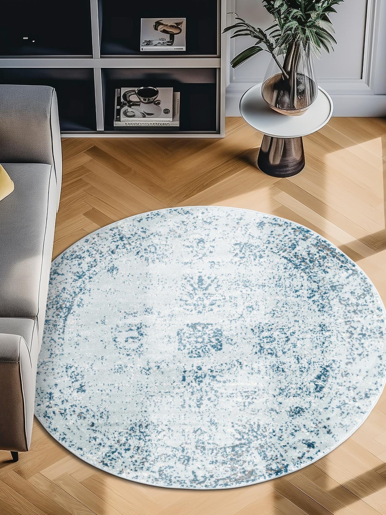 Light Blue 12' x 12' Sofia Round Area Rug Durable Easy Clean Stain Resistant Unique Carpet for Affordable Interior Home Design for Sale at Rug Engine