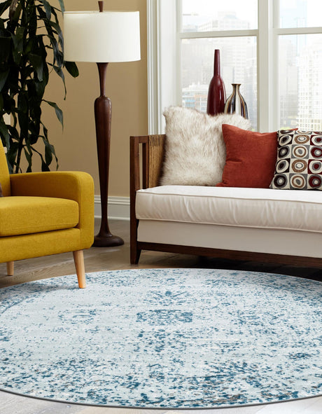 Light Blue 6' 1 x 6' 1 Sofia Round Area Rug Durable Easy Clean Stain Resistant Unique Carpet for Affordable Interior Home Design for Sale at Rug Engine