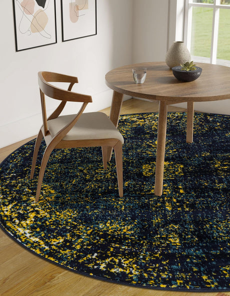 Navy Blue 5' 3 x 5' 3 Sofia Round Area Rug Durable Easy Clean Stain Resistant Unique Carpet for Affordable Interior Home Design for Sale at Rug Engine