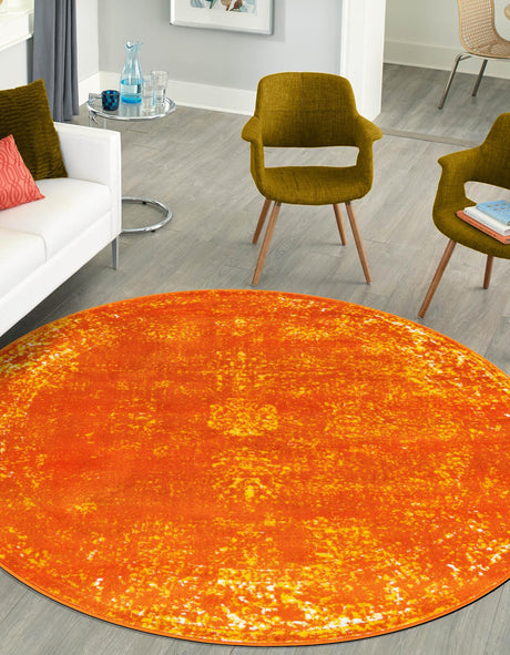 Orange 5' 3 x 5' 3 Sofia Round Area Rug Durable Easy Clean Stain Resistant Unique Carpet for Affordable Interior Home Design for Sale at Rug Engine