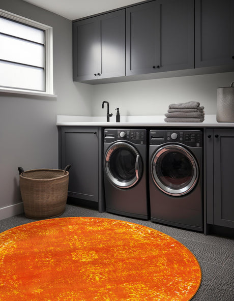 Orange 5' 3 x 5' 3 Sofia Round Area Rug Durable Easy Clean Stain Resistant Unique Carpet for Affordable Interior Home Design for Sale at Rug Engine