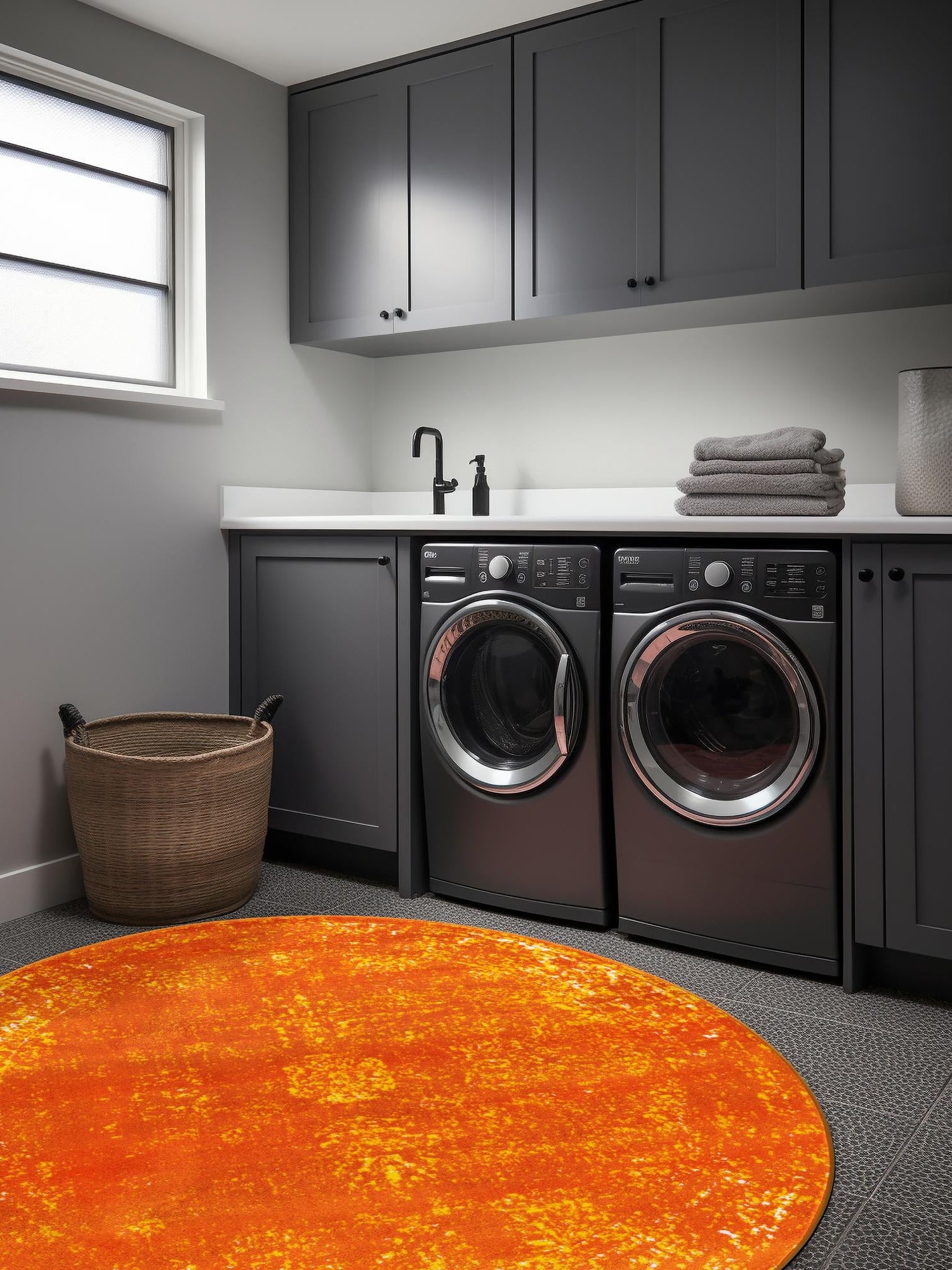 Orange 7' 1 x 7' 1 Sofia Round Area Rug Durable Easy Clean Stain Resistant Unique Carpet for Affordable Interior Home Design for Sale at Rug Engine
