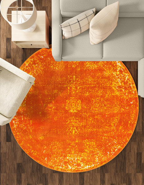 Orange 7' 1 x 7' 1 Sofia Round Area Rug Durable Easy Clean Stain Resistant Unique Carpet for Affordable Interior Home Design for Sale at Rug Engine