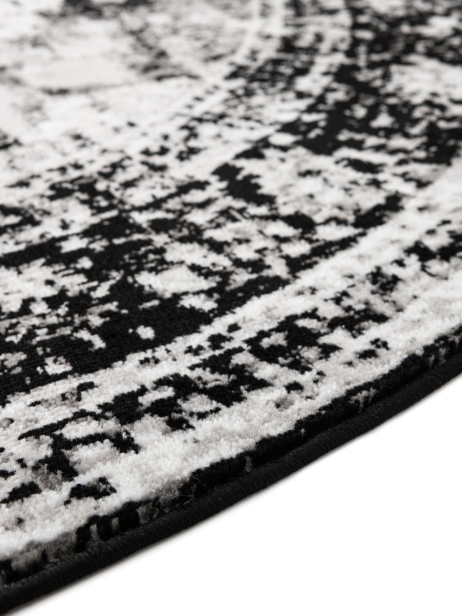 Black 7' 10 x 7' 10 Sofia Round Area Rug Durable Easy Clean Stain Resistant Unique Carpet for Affordable Interior Home Design for Sale at Rug Engine