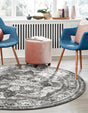 Gray 7' 10 x 7' 10 Sofia Round Area Rug Durable Easy Clean Stain Resistant Unique Carpet for Affordable Interior Home Design for Sale at Rug Engine
