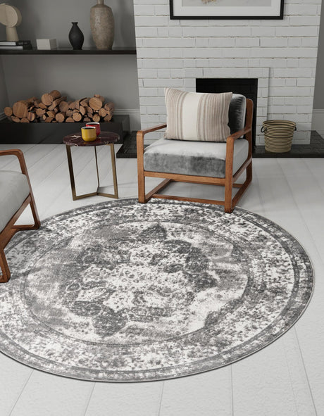 Gray 13' 1 x 13' 1 Sofia Round Area Rug Durable Easy Clean Stain Resistant Unique Carpet for Affordable Interior Home Design for Sale at Rug Engine