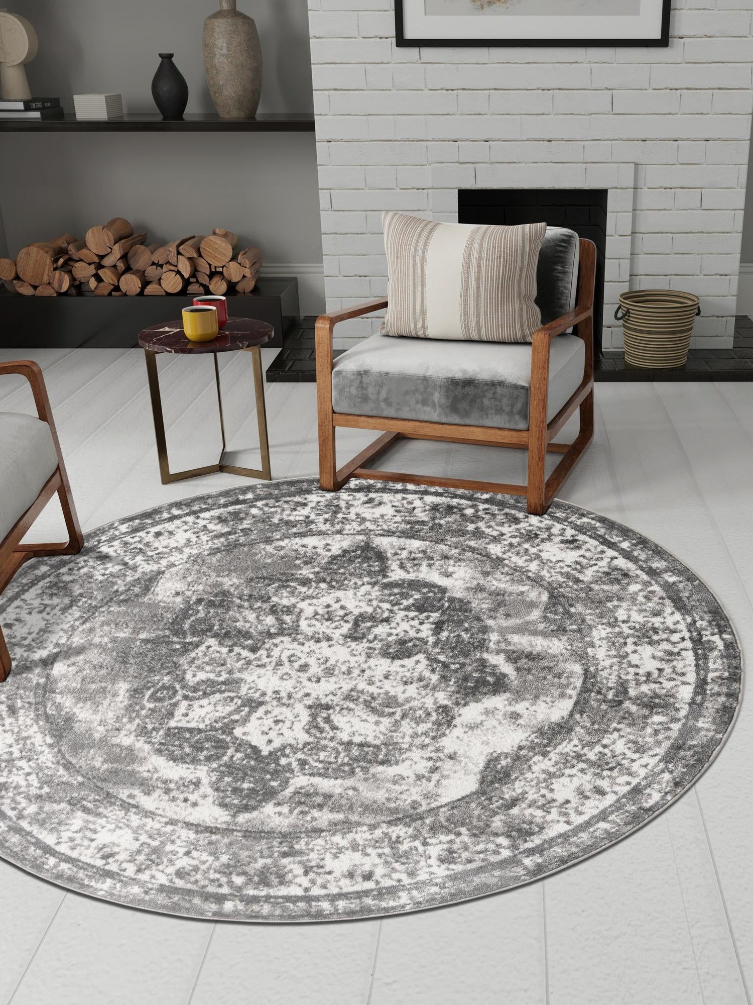 Gray 3' 1 x 3' 1 Sofia Round Area Rug Durable Easy Clean Stain Resistant Unique Carpet for Affordable Interior Home Design for Sale at Rug Engine