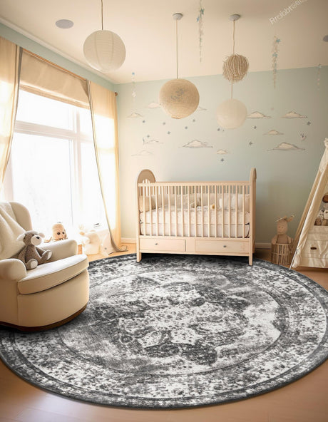 Gray 13' 1 x 13' 1 Sofia Round Area Rug Durable Easy Clean Stain Resistant Unique Carpet for Affordable Interior Home Design for Sale at Rug Engine