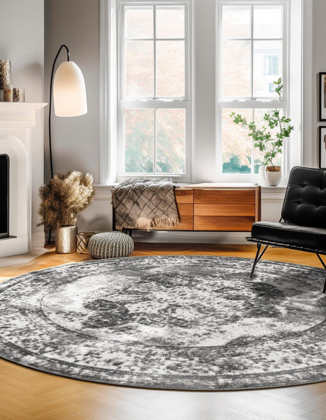 Gray 13' 1 x 13' 1 Sofia Round Area Rug Durable Easy Clean Stain Resistant Unique Carpet for Affordable Interior Home Design for Sale at Rug Engine