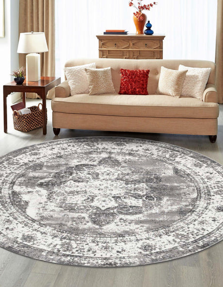 Gray 13' 1 x 13' 1 Sofia Round Area Rug Durable Easy Clean Stain Resistant Unique Carpet for Affordable Interior Home Design for Sale at Rug Engine