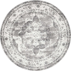 Gray 7' 1 x 7' 1 Sofia Round Area Rug Durable Easy Clean Stain Resistant Unique Carpet for Affordable Interior Home Design for Sale at Rug Engine