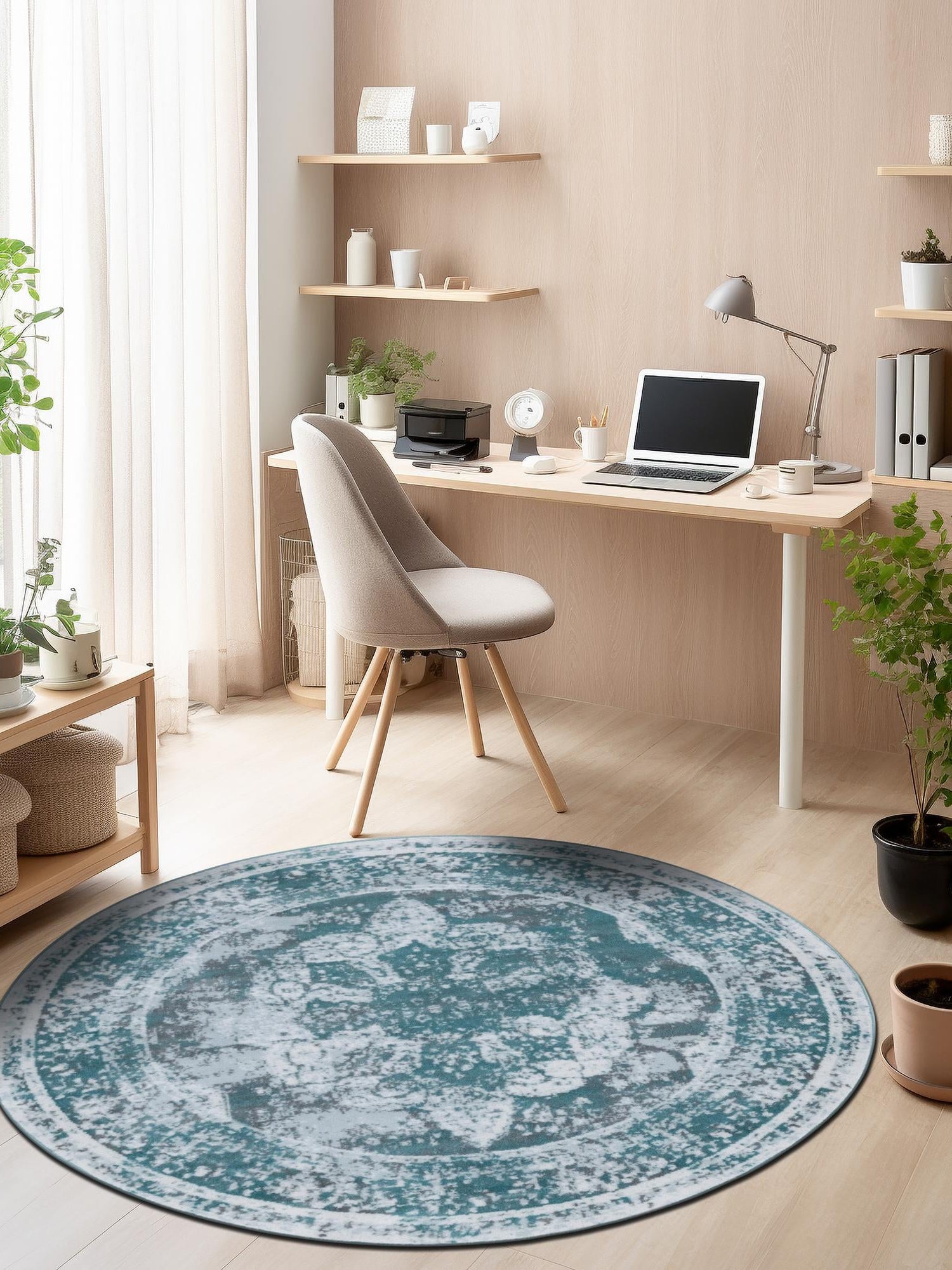 Turquoise 5' 3 x 5' 3 Sofia Round Area Rug Durable Easy Clean Stain Resistant Unique Carpet for Affordable Interior Home Design for Sale at Rug Engine