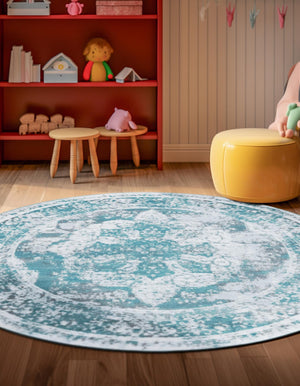 Turquoise 5' 1 x 5' 1 Sofia Round Rug