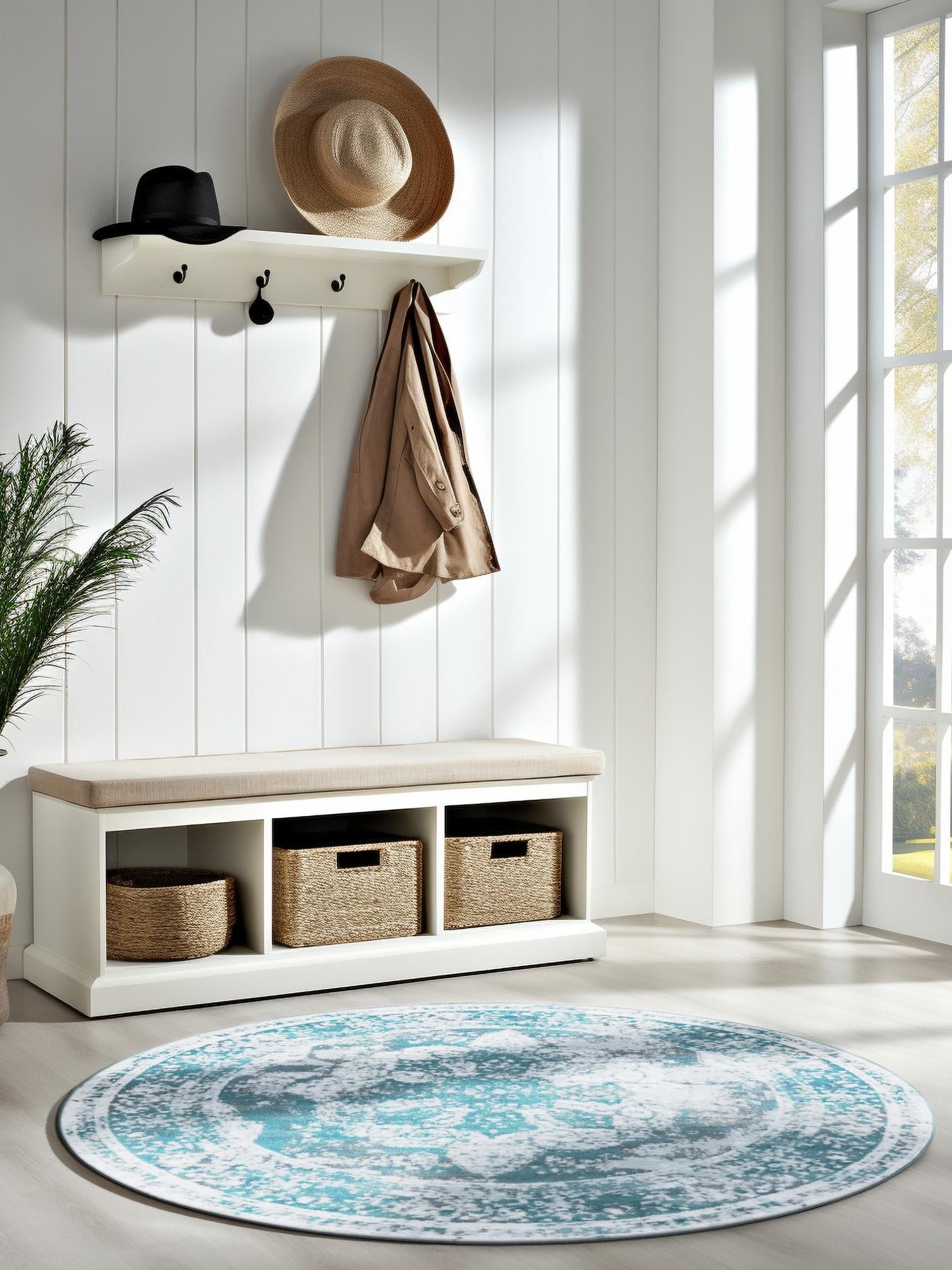 Turquoise 5' 3 x 5' 3 Sofia Round Area Rug Durable Easy Clean Stain Resistant Unique Carpet for Affordable Interior Home Design for Sale at Rug Engine