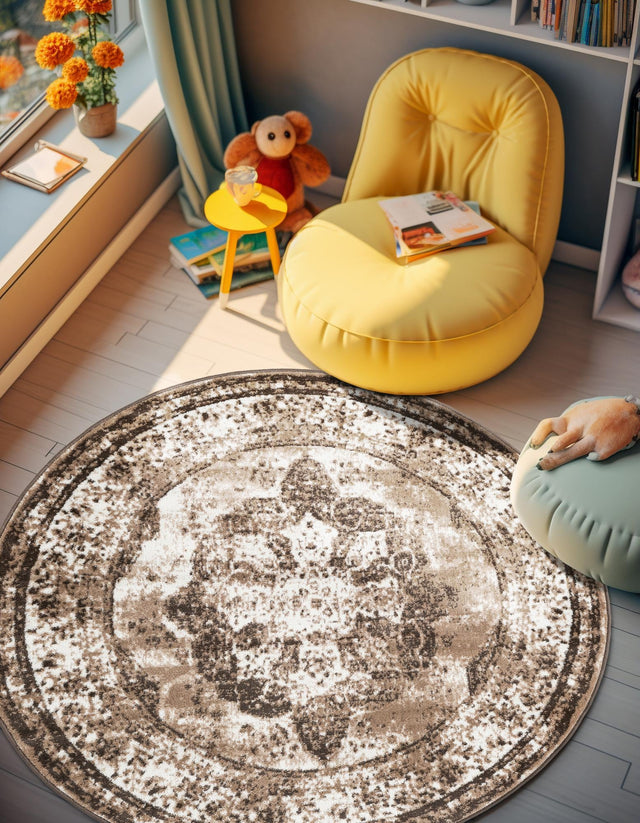 Light Brown 3' 1 x 3' 1 Sofia Round Area Rug Durable Easy Clean Stain Resistant Unique Carpet for Affordable Interior Home Design for Sale at Rug Engine