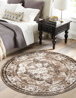 Light Brown 5' 3 x 5' 3 Sofia Round Area Rug Durable Easy Clean Stain Resistant Unique Carpet for Affordable Interior Home Design for Sale at Rug Engine