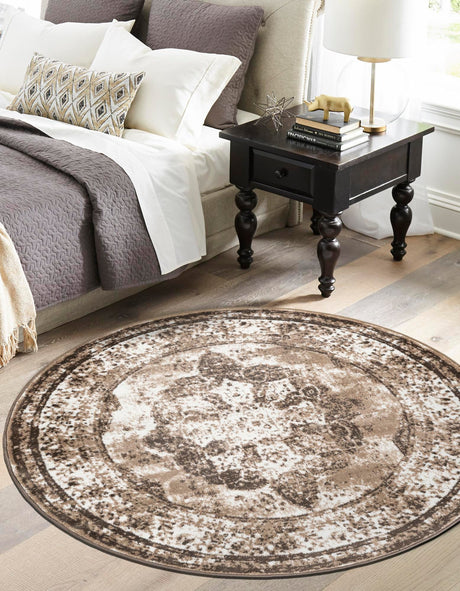 Light Brown 6' 1 x 6' 1 Sofia Round Area Rug Durable Easy Clean Stain Resistant Unique Carpet for Affordable Interior Home Design for Sale at Rug Engine