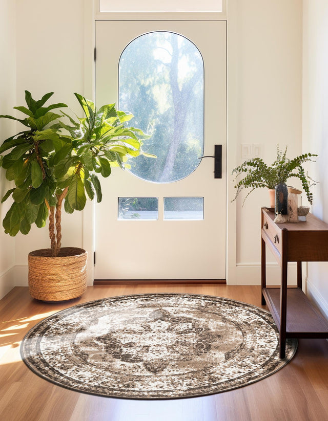 Light Brown 5' 3 x 5' 3 Sofia Round Area Rug Durable Easy Clean Stain Resistant Unique Carpet for Affordable Interior Home Design for Sale at Rug Engine