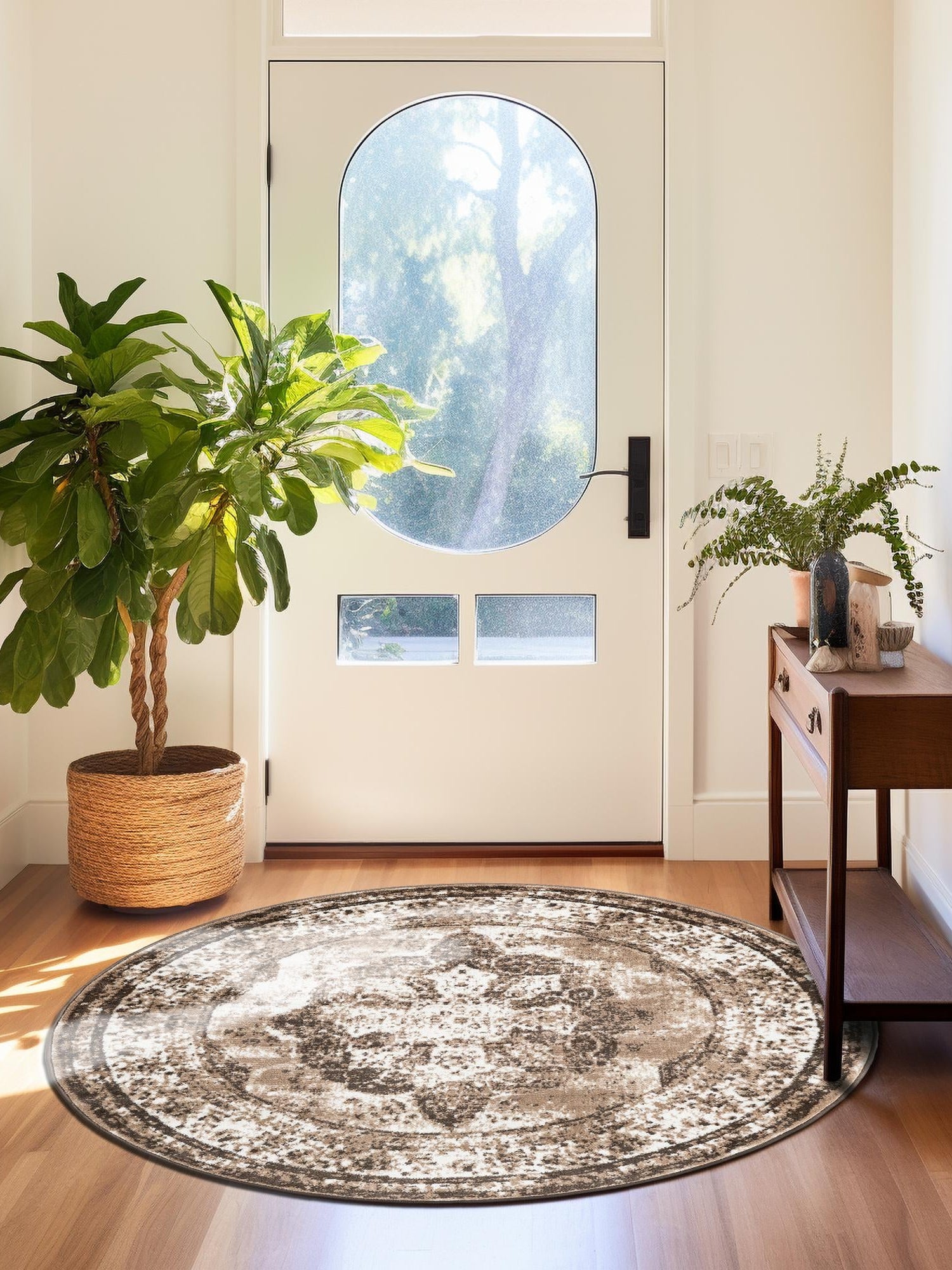 Light Brown 3' 1 x 3' 1 Sofia Round Area Rug Durable Easy Clean Stain Resistant Unique Carpet for Affordable Interior Home Design for Sale at Rug Engine