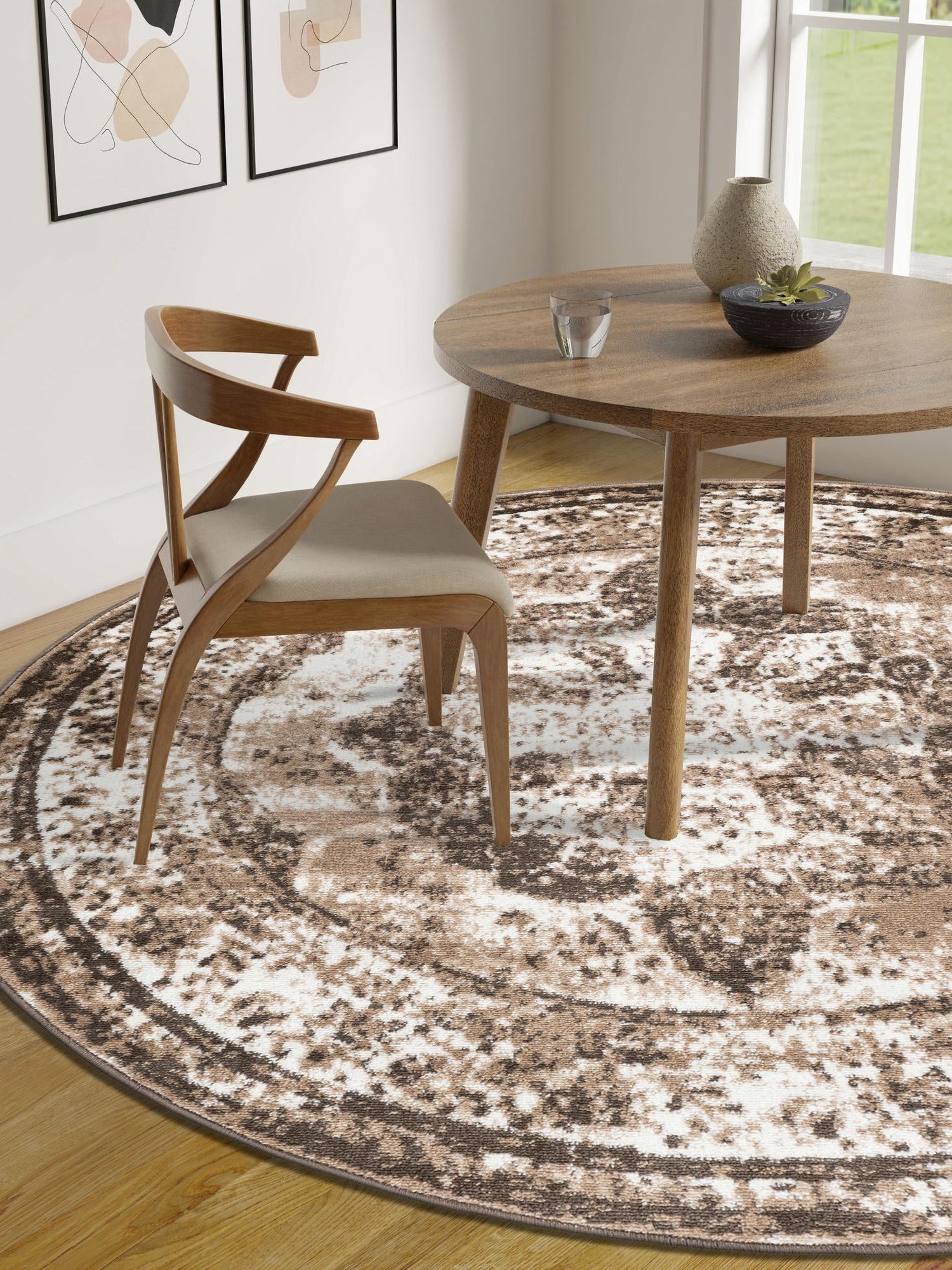 Light Brown 3' 1 x 3' 1 Sofia Round Area Rug Durable Easy Clean Stain Resistant Unique Carpet for Affordable Interior Home Design for Sale at Rug Engine