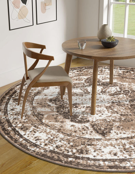Light Brown 3' 1 x 3' 1 Sofia Round Area Rug Durable Easy Clean Stain Resistant Unique Carpet for Affordable Interior Home Design for Sale at Rug Engine
