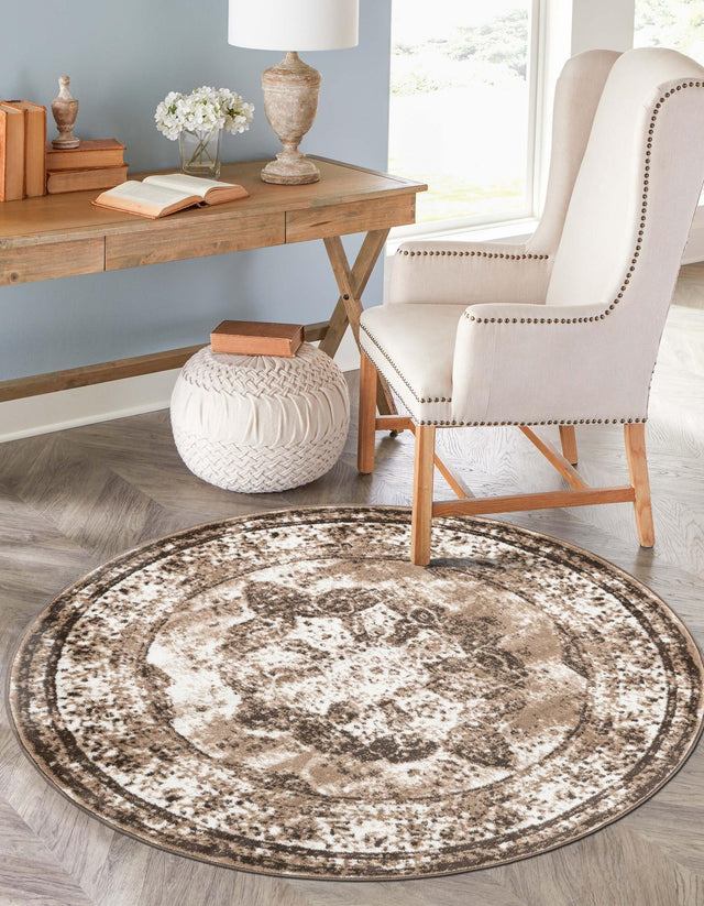 Light Brown 3' 1 x 3' 1 Sofia Round Area Rug Durable Easy Clean Stain Resistant Unique Carpet for Affordable Interior Home Design for Sale at Rug Engine